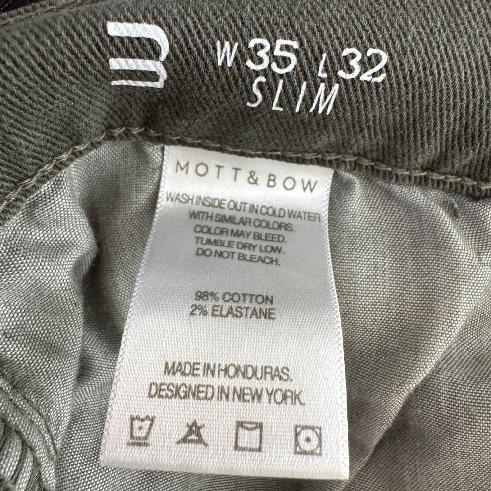 Mott & Bow Slim Fit Jeans Mens 35x32 Olive Green Stretch Denim Pants - Picture 4 of 7